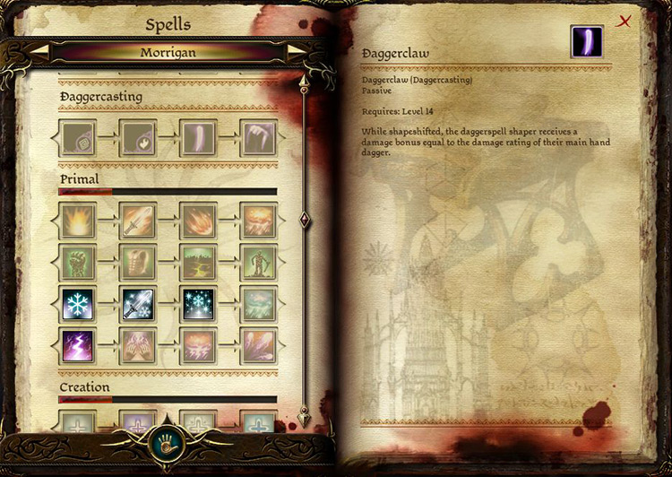 Spells menu screenshot