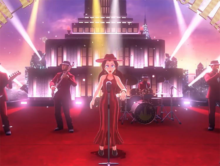 Pauline with band in Super Mario Odyssey screenshot