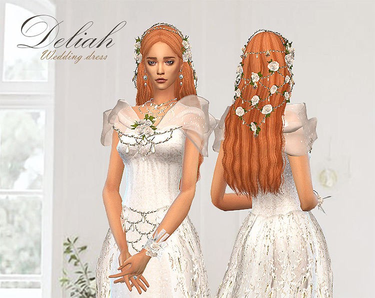 Deliah Wedding Dress Set – Rose Lace Sims 4 CC