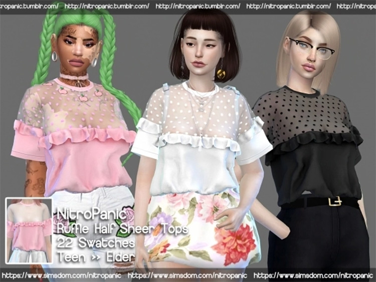 Ruffle Half Sheer Top CC for Sims 4