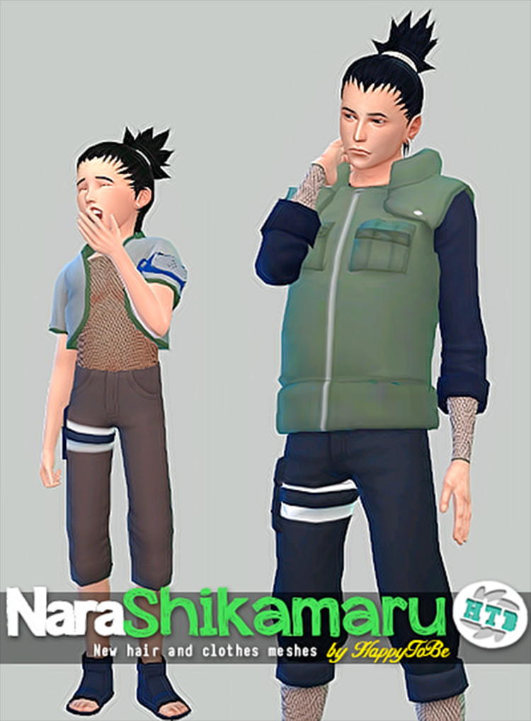 Nara Shikamaru Oblečení a vlasy CC pro Sims 4