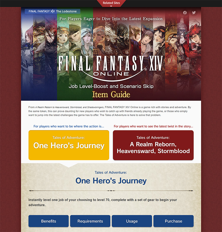 Square Enix Hero's Journey Levelboost Page