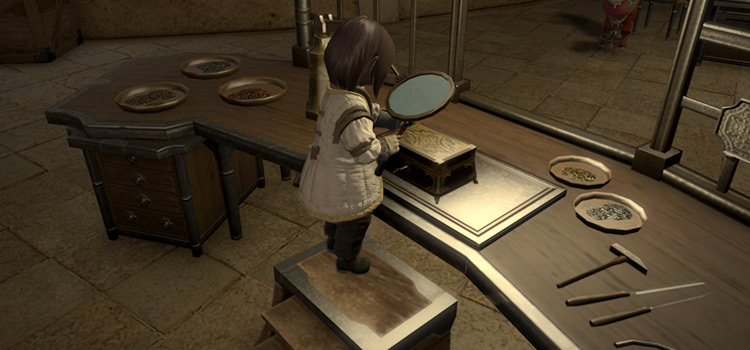 Character crafting close-up screenshot from FFXIV