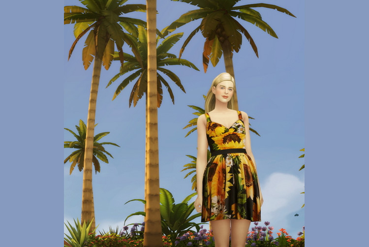 Rusty Nail Sunflower Dress for The Sims 4