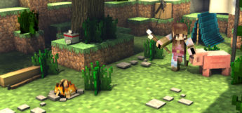 Brunette Elf Skin with pig in Minecraft