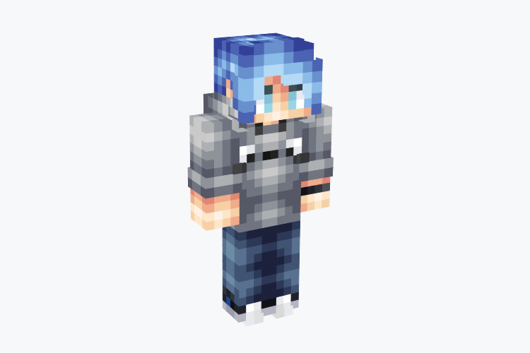 Blue-hair guy with Totoro Hoodie / Minecraft Skin
