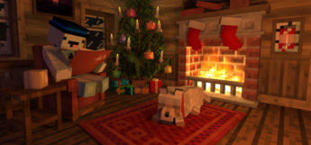 Snowman skin reading by the fireplace (Minecraft Preview)