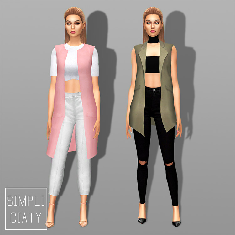 Girl's Sleeveless Waistcoat for The Sims 4