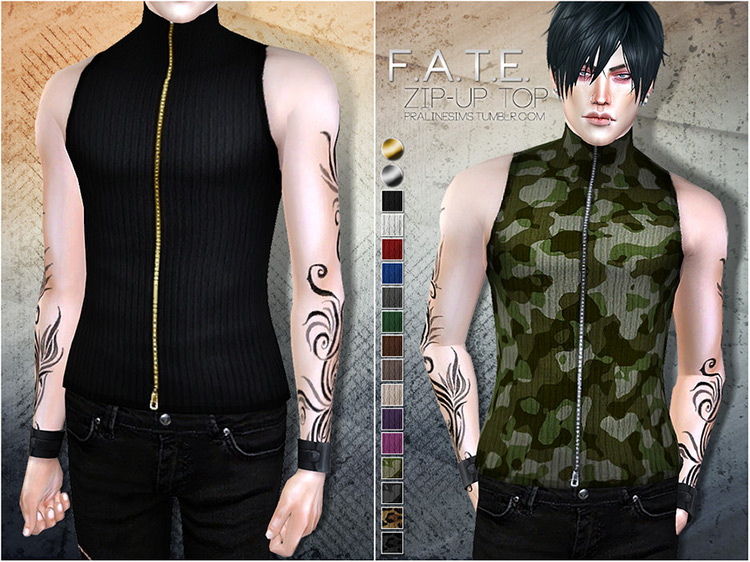 F.A.T.E Zip-Up Waistcoat Top / Sims 4 CC