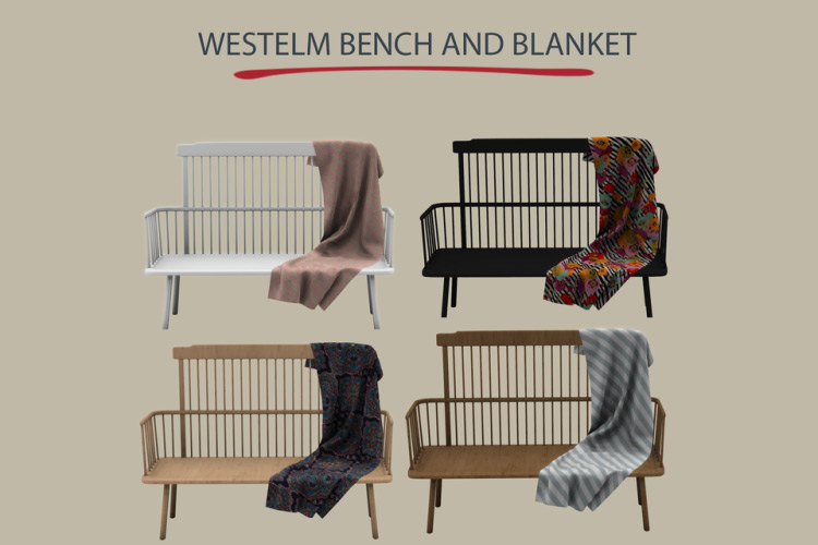 West Elm Bench and Blanket CC for The Sims 4