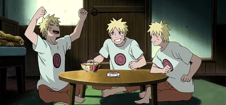 Naruto Eating with his shadow clones