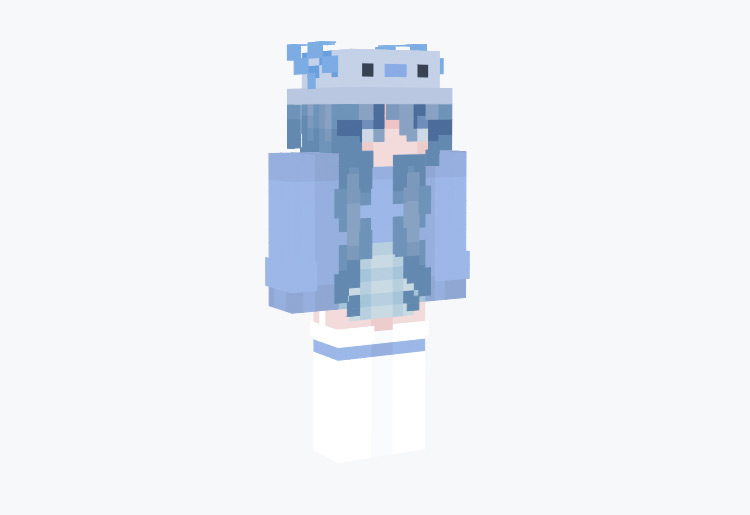 Girl With Blue Axolotl Hat / Minecraft Skin