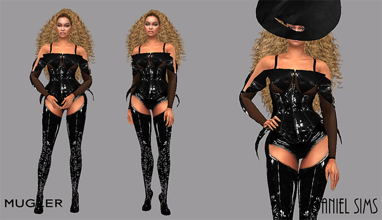 Beyoncé in Mugler and Maison Michel CC for The Sims 4