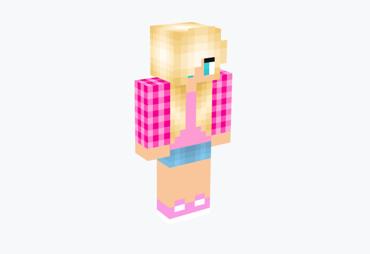 Pink Checkered Shirt Barbie Minecraft Skin