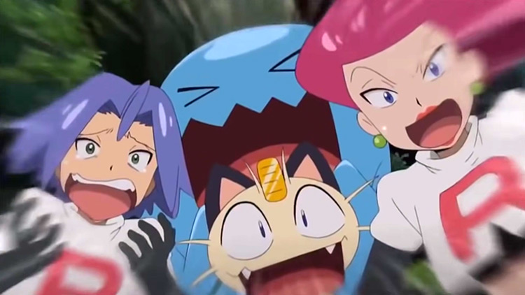 Jessie, James, and Meowth (Wobbuffet!) in Pokemon Anime