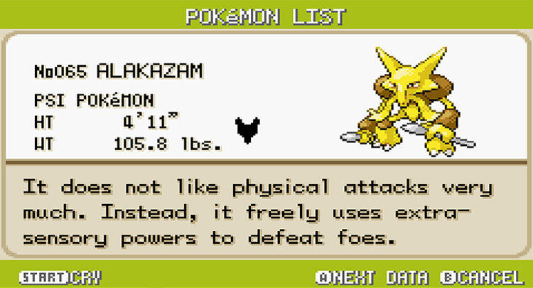 Alakazam Pokedex in Pokémon FRLG