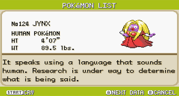 Jynx Pokedex in Pokémon FRLG