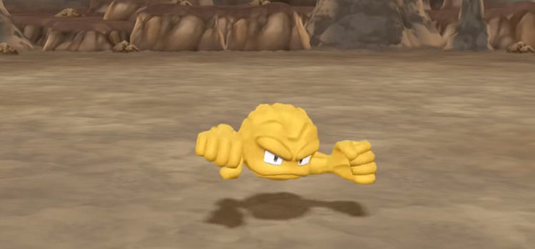 Shiny Geodude Punching Pose in Pokémon Lets Go