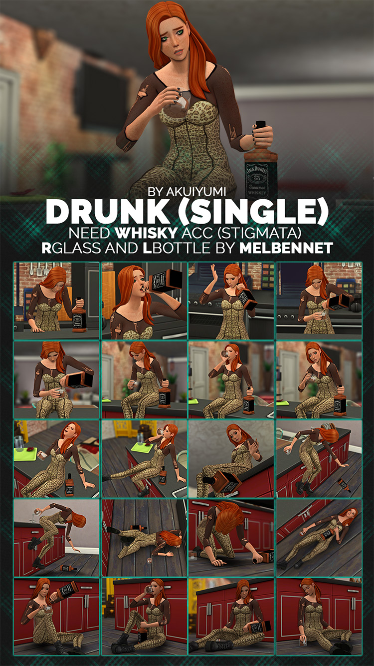 Drunk Poses for TS4 (Single Sim)