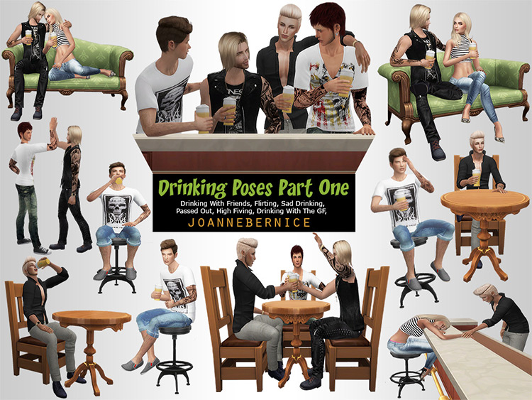 The Happy Drunks Pose Pack / Sims 4 CC