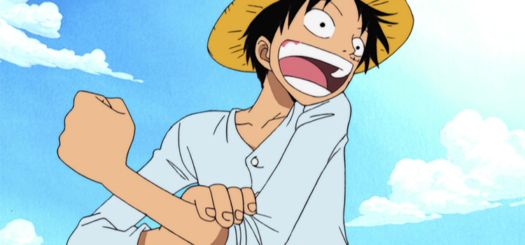 Luffy Smiling Flexing Arm in One Piece Anime