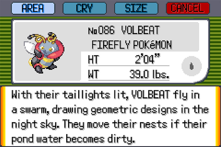 Volbeat in Pokemon Emerald screenshot