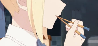 Anime girl eating with chopsticks