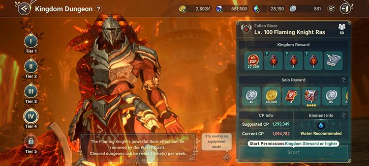 Kingdom Dungeon Boss Page (Flame Knight Ras - Tier IV) / Ni no Kuni: Cross Worlds