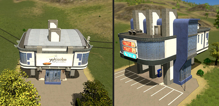 The regular cable car stop can have the cables going through it, while the end-of-line cable car stop can only have the cables connected on one side / Cities: Skylines