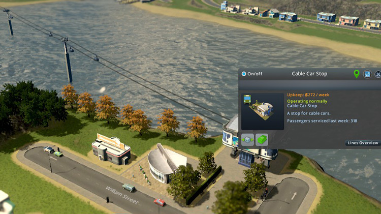 Hundreds of people regularly use this cable car line that crosses the river / Cities: Skylines