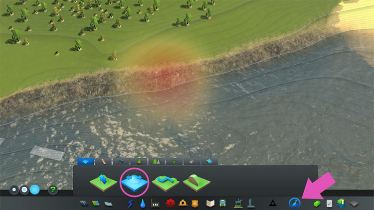 Using the Level Terrain tool for a flat harbor area. / Cities: Skylines
