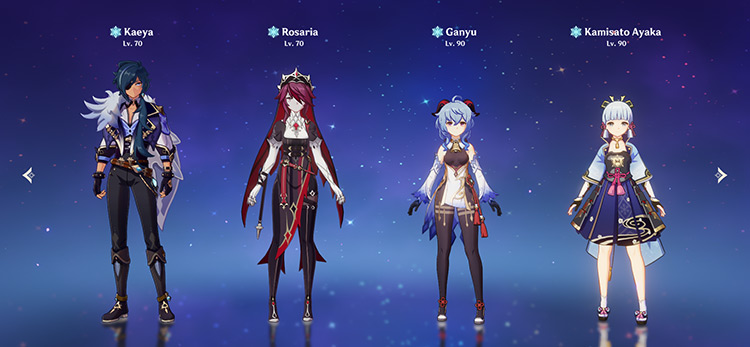 Other Cryo units: Kaeya, Rosaria, Ganyu, and Ayaka / Genshin Impact