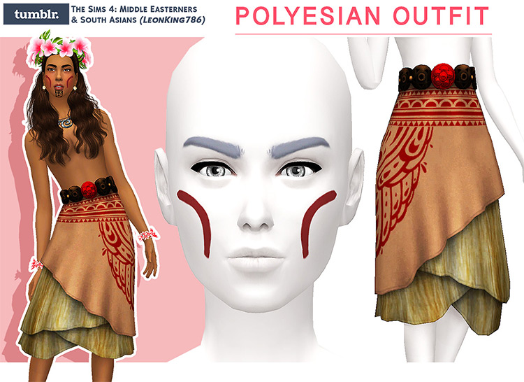 Polynesian Outfit (and Painted Face) Recoloured by LeonKing786 / TS4 CC
