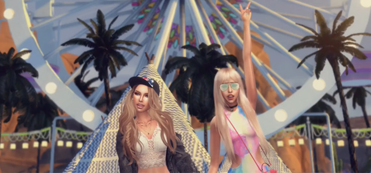 Girls posing at Coachella (The Sims 4)