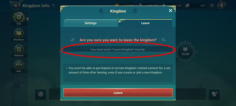 Leave (Text Entry) / Ni no Kuni: Cross Worlds