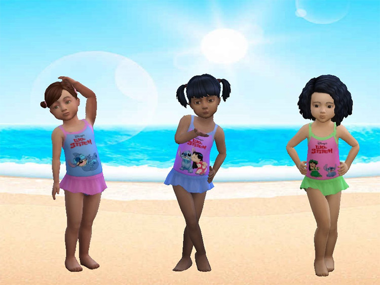 Female Toddler Lilo & Stitch Bathing Suits – Seasons Needed by Jellobean / Sims 4 CC