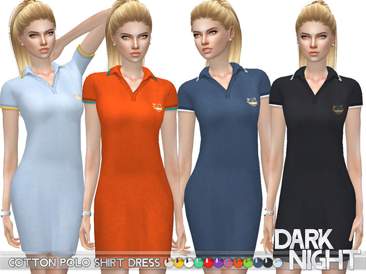 Cotton Polo Shirt Dress by DarkNighTt / Sims 4 CC
