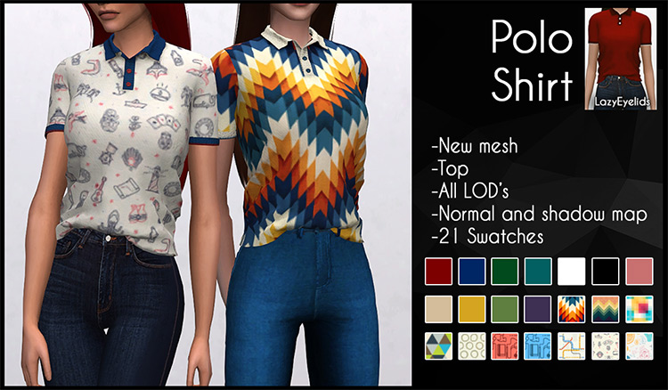 Polo Shirt by lazyeyelids (Maxis Match) / Sims 4 CC