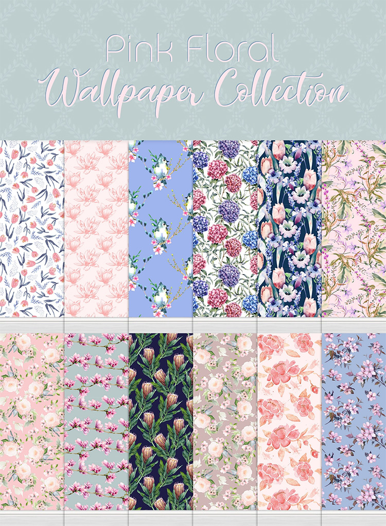 Pink Floral Wallpaper / Sims 4 CC