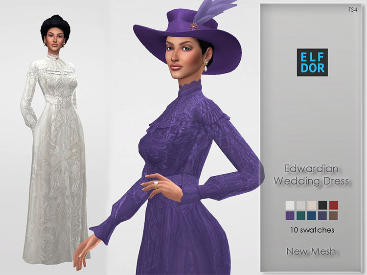 Edwardian Wedding Dress by Elfdor / Sims 4 CC