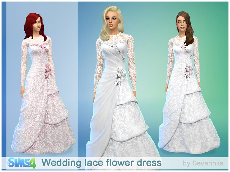 Wedding Lace Flower Dress by Severinka_ / Sims 4 CC