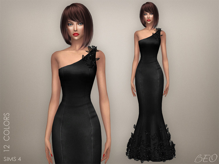 Butterflies Black Alpha Wedding Dress by Beo Creations / TS4 CC
