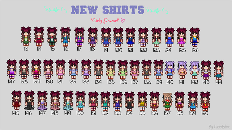 New Shirts and 2 New Skirts Stardew Valley mod