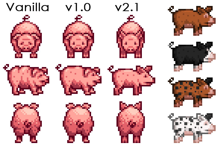 Better Pigs and Recolours Stardew Valley mod