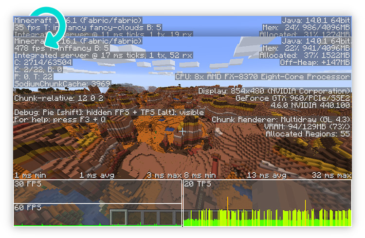 minecraft more fps with high settings