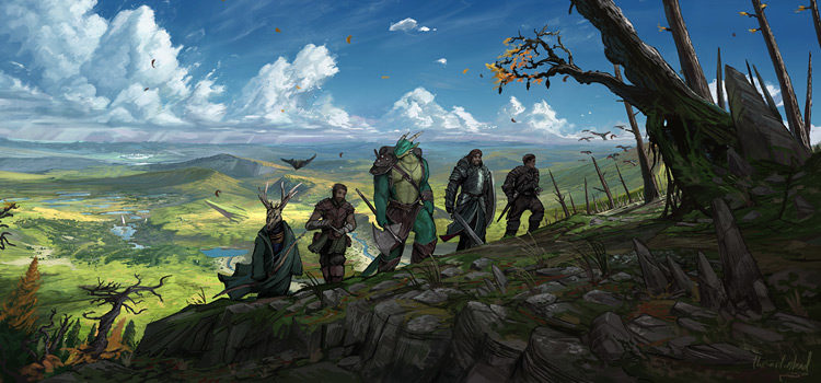 Adventuring Party winding path digital painting