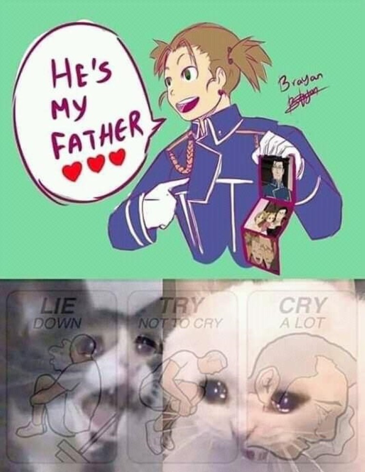 Hes my father, cry a lot FMA meme
