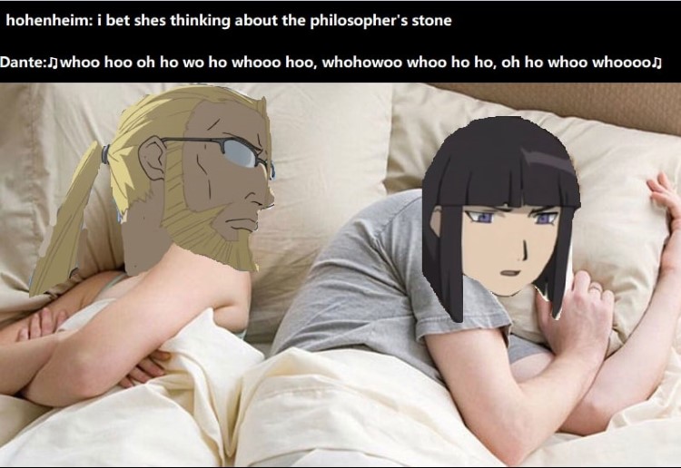 I bet hes thinking about the philosophers stone meme