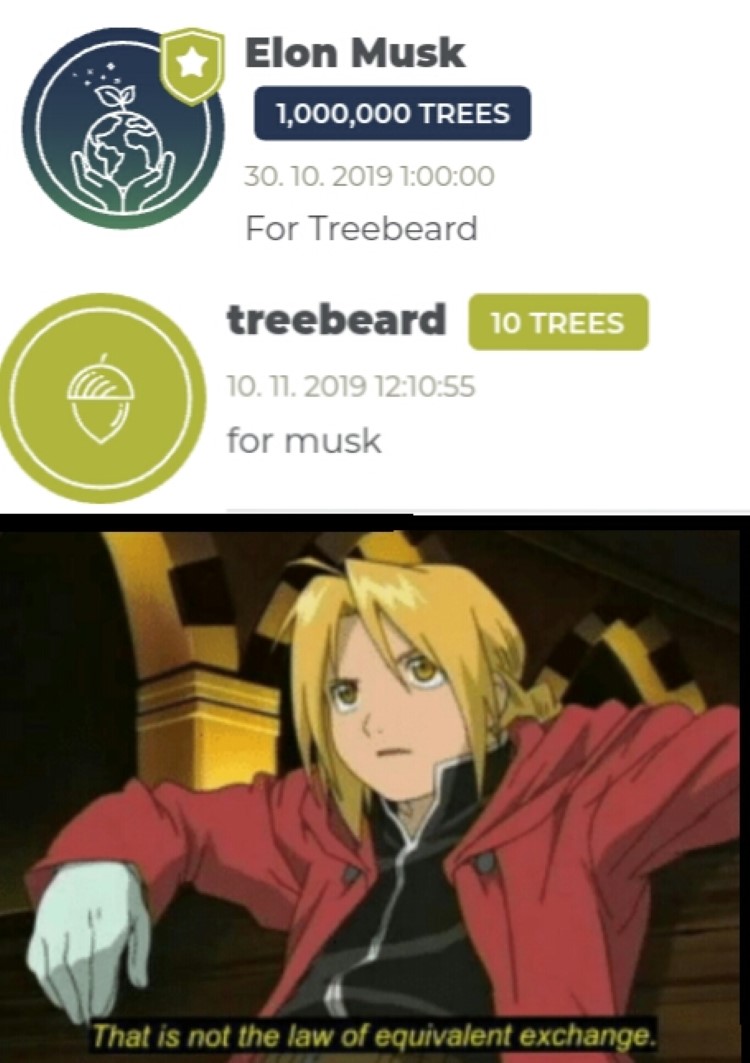 Elon Musk and treebeard - not equivalent exchange meme