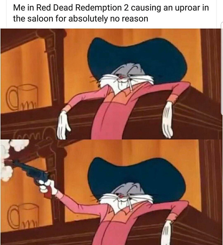 RDR2 Bugs Bunny shooting meme